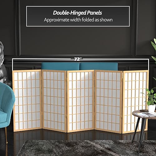 Miniatura 3 de Biombo portátil simple de 3 pies Biombo Shoji para dividir una cuarto, clásico diseño japonés, 4 tamaños y 6 colores, Madera, Natural Negro