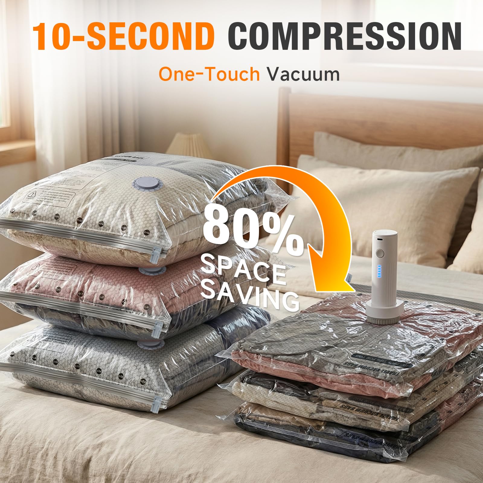 Bolsas de almacenamiento al vacío con bomba eléctrica portátil, bolsas de sellado al vacío para ropa, viajes, bolsas de compresión para viajes y hogar, ropa, mantas, almacenamiento de temporada, 12