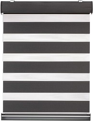 Miniatura 9 de Changshade RBS40BK72A - Persiana enrollable sin cordones estilo cebra con cajón, dos capas de malla y tela opaca para el día y la noche, 40pulgadas