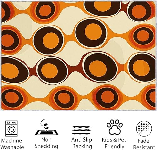 Miniatura 6 de Alfombra retro de mediados de siglo, color marrón y naranja, alfombra de área con patrón geométrico de los años 70 para sala de estar, dormitorio,