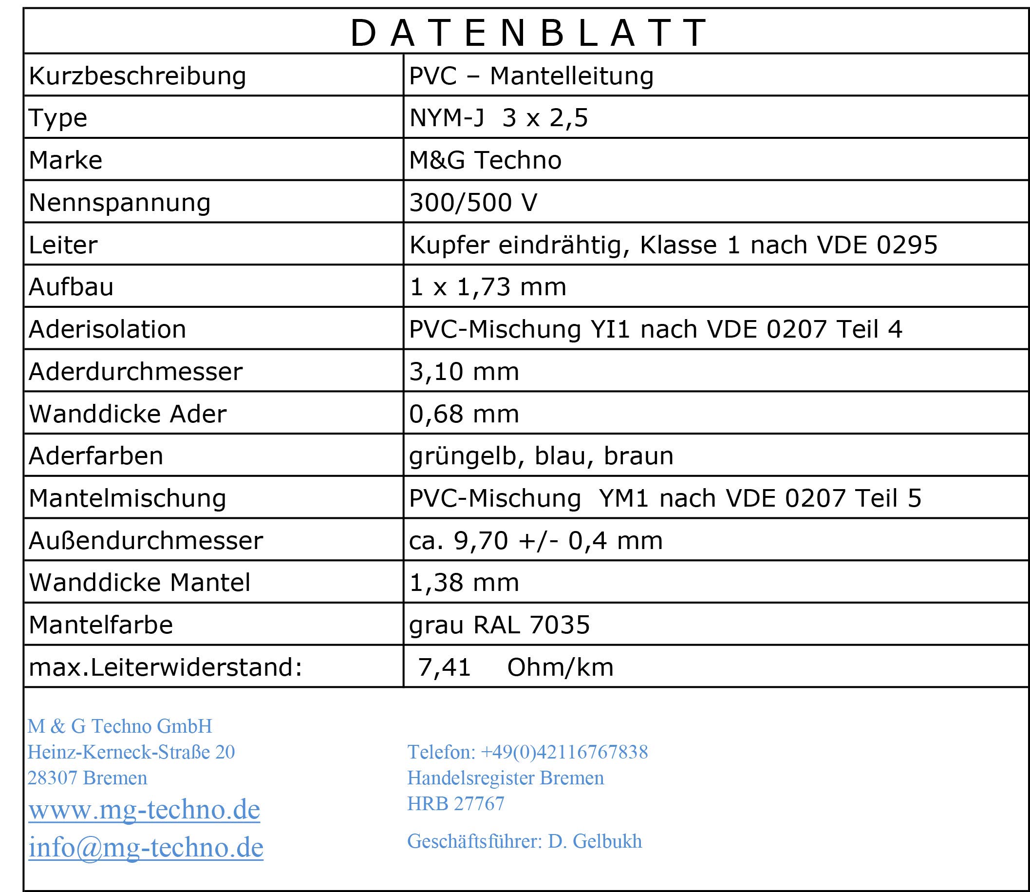 M&G Techno 20m NYM-J 3x2,5 mmІ Mantelleitung Feuchtraumkabel Elektrokabel Kupfer Made in Germany, grau, 10386