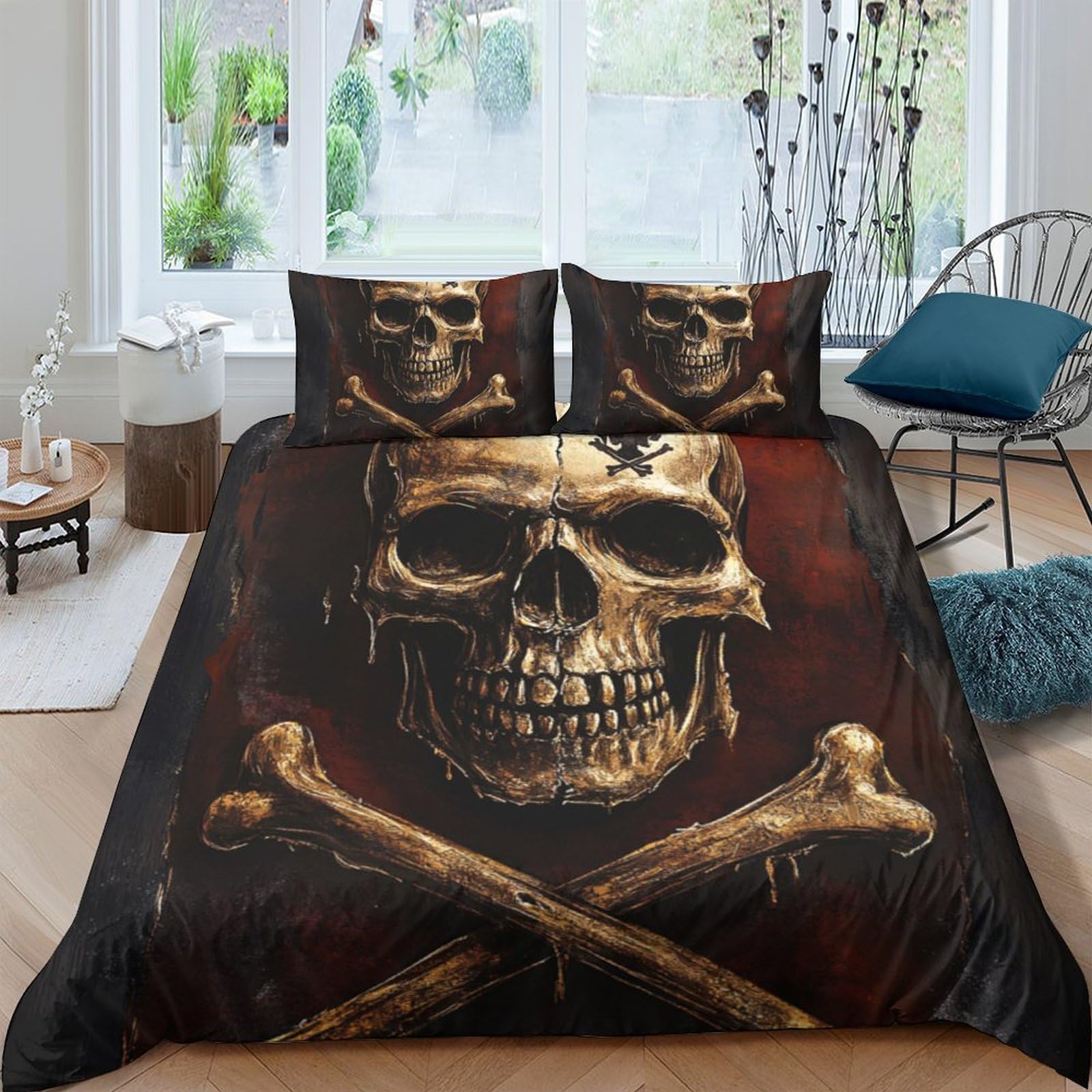 Ctjqhvkz Style-5 3D Printed Skull Crossbones Fitted Sheet Microfiber Soft Breathable Pirate Bed Cover For Bedroom Dorm Decor Protection Single（135X200cm）