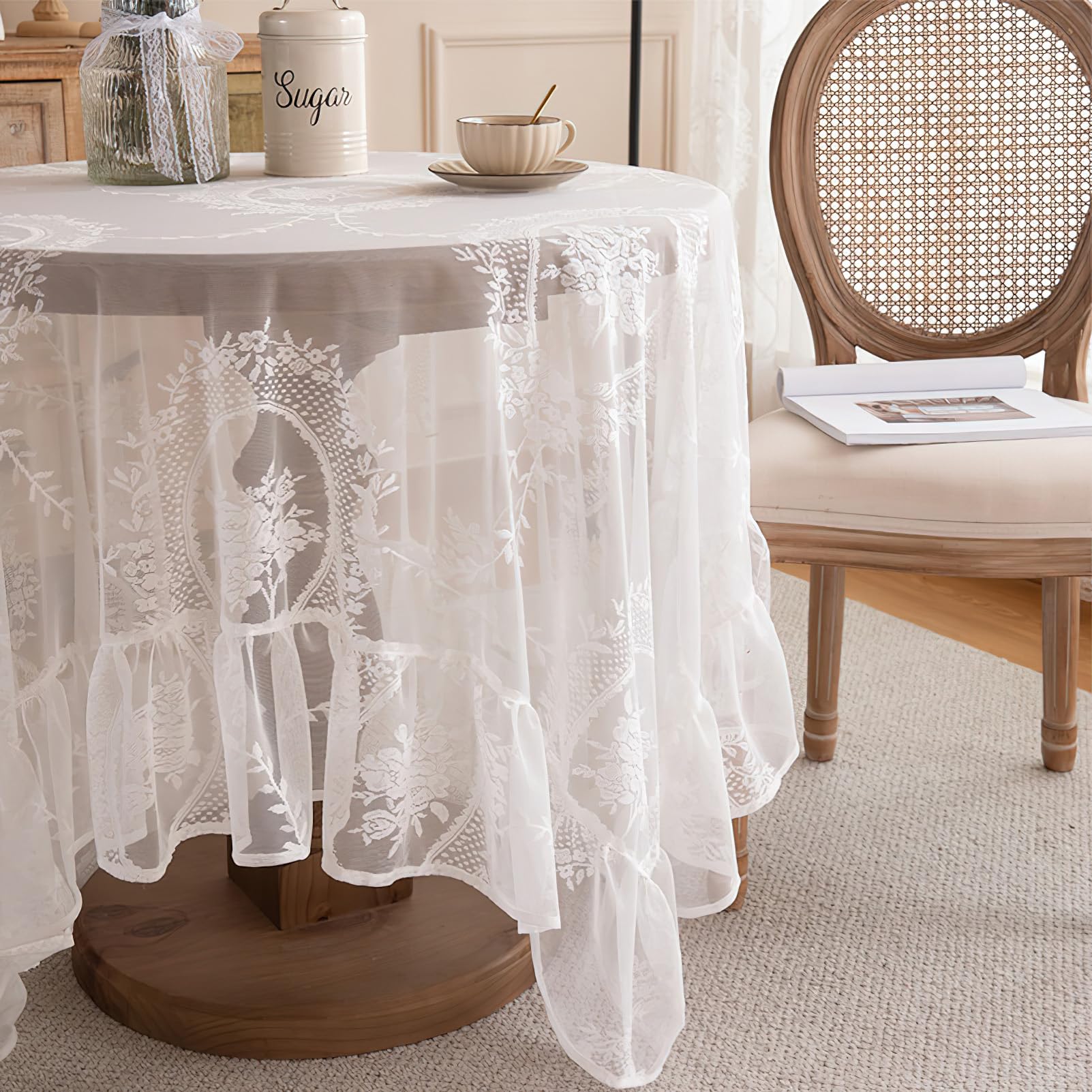 auons White Lace Rectangular Tablecloth with flounce, Chic Overlay Ruffles Table  Cloth, French Rustic Vintage Embroidered Table Cover for Wedding Party  Banquet Reception Home Decor, 55x40inch – BigaMart, image size:1602x1602