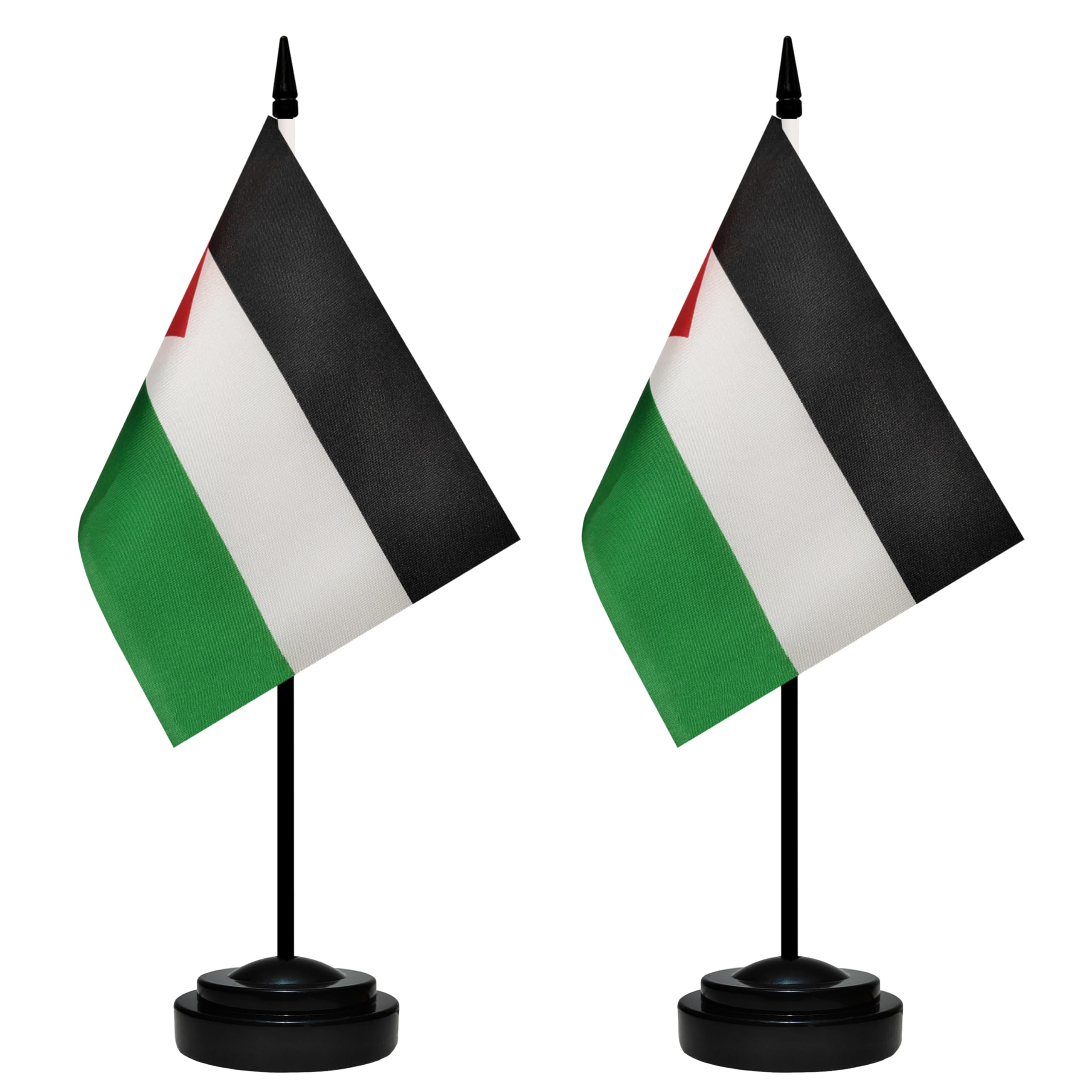 BCLin Palestine Desk Flag Set, 2 Pack Palestinian Table Office Flags, Small Mini Desktop Flag With 12" Solid Black Pole, Black Base, Miniature Desktop Flag