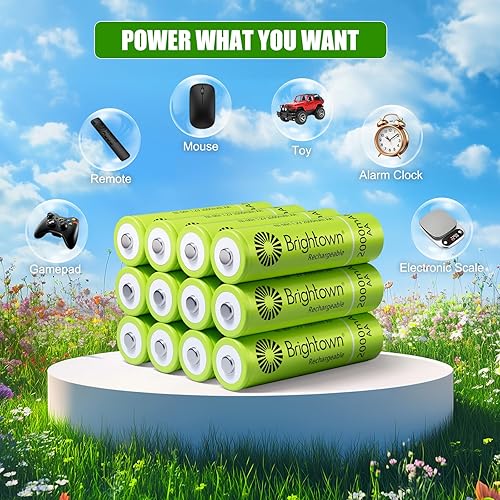 Vista 5 de Brightown Paquete de 4 pilas AA de 2000 mAh y 4 pilas recargables AAA de 1000 mAh, batería de alta capacidad NiMH de 1.2 V, ideal para luces solares