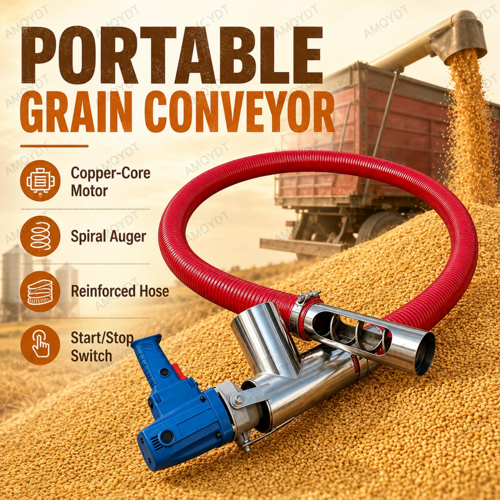 Trasportatore Elettrico A Coclea, Aspiratore per Cereali, Trasportatore Elettrico A Coclea da 1500 W 50 Hz con Tubo Flessibile da 1,5 M per Il Trasferimento di Cereali, Fertilizzanti, Cemento,