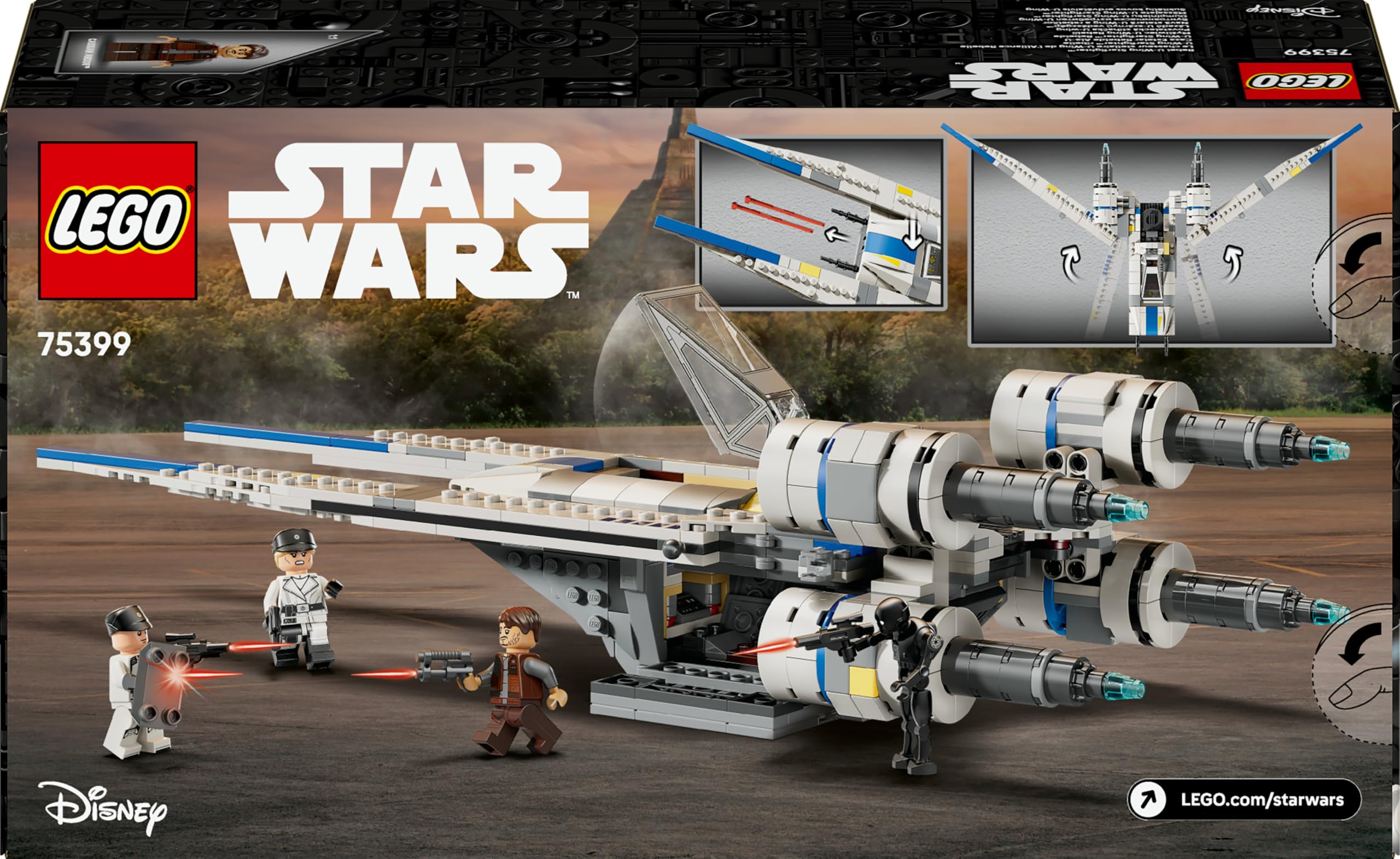 LEGO Star Wars 75399 Caza Estelar Rebelde ala-U - Maqueta de Nave de Juguete con ala Móvil, 3 Minifiguras (Inc. Cassian Andor) y Figura de Droide K-2SO - Regalo para Niños de 8+ Años y Fans de Andor