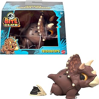 ​Jurassic World Bite Club Collectible Figure, Triceratops Chubby Stylized Dinosaur Approx 4-Inch Figure with Accessory​, HVB39