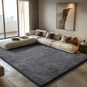 8x10 Fluffy Area Rugs for Living Room,Shag Area Rug for Bedroom,Deep Grey Soft Fuzzy Rug Non-Shedding Indoor Plush Carpet for Kids Bedroom Nursery Home Decor
