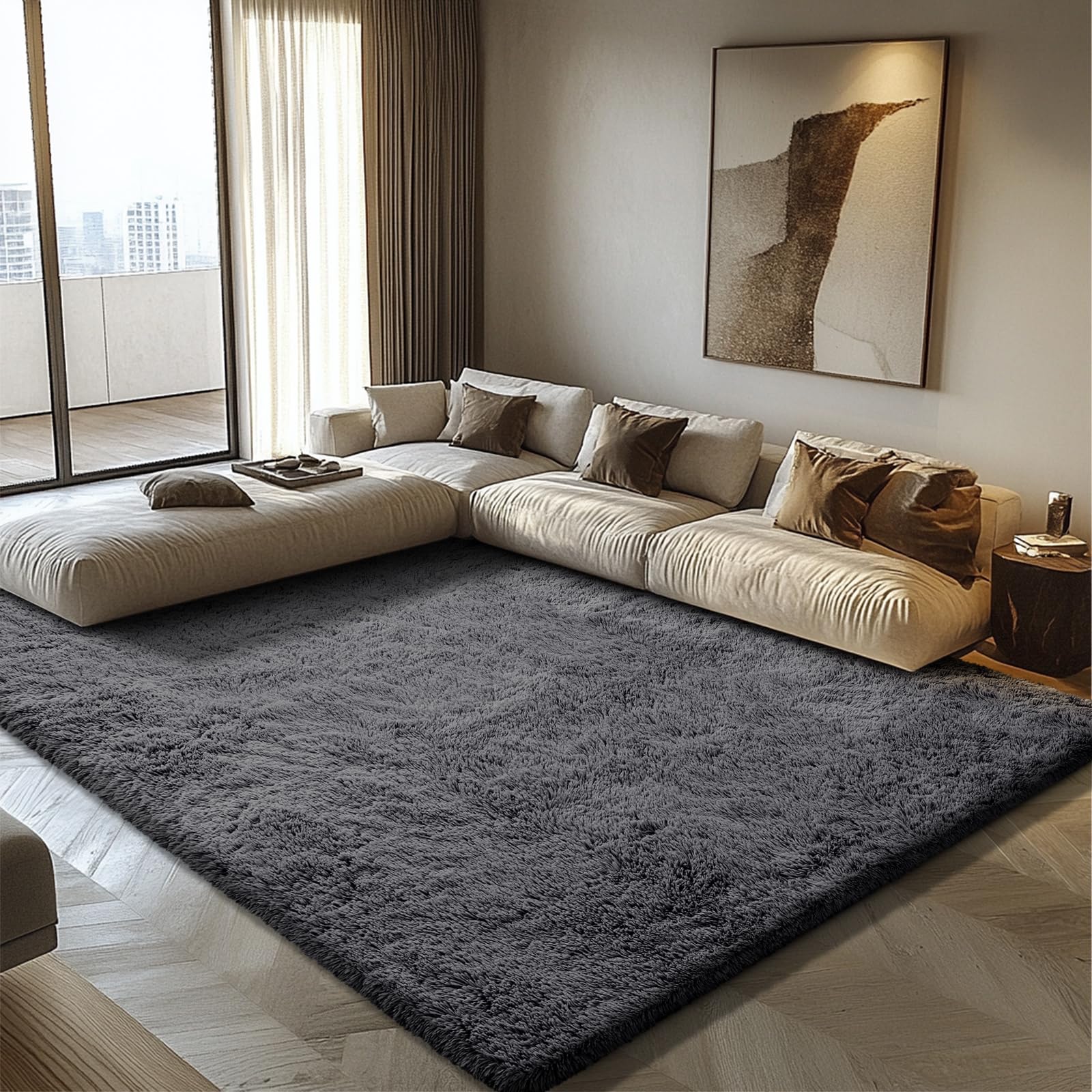 9x12 Fluffy Area Rugs for Living Room,Large Fuzzy Shag Area Rug for Bedroom,Deep Grey Soft Non-Shedding Indoor Plush Carpet for Kids Bedroom Nursery