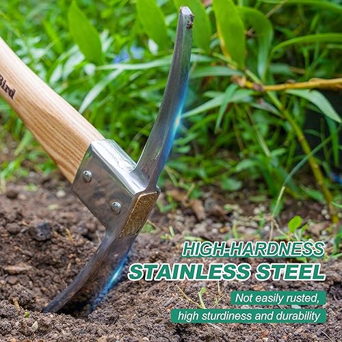Miniatura 5 de Berry&Bird Hachas de púa de jardinería, azada de acero inoxidable con mango de madera, herramienta de mano de hacha de púa resistente para