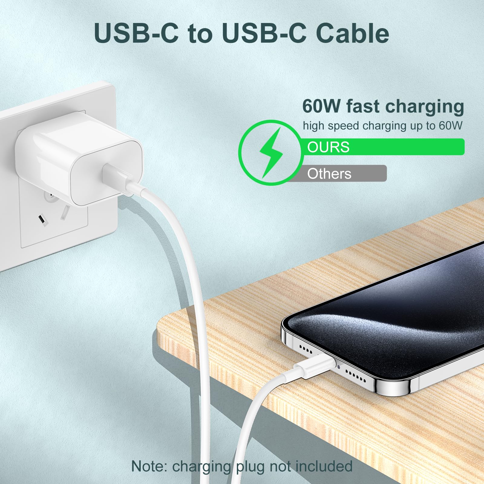 Long USB C to C Fast Charging Cable 10ft, 60W Type C to C Charger Cord for Apple iPhone 17 Pro Max/17 Air/16 Pro Max/16/15 Plus/15 Pro Max,MacBook Pro 2021/2020/2019/2018,iPad 12.9/Mini,Samsung Galaxy