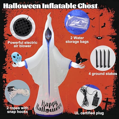 Miniatura 4 de Decoraciones inflables de fantasma blanco de Halloween de 9 pies, decoraciones inflables de Halloween al aire libre con luces LED, patio inflable de