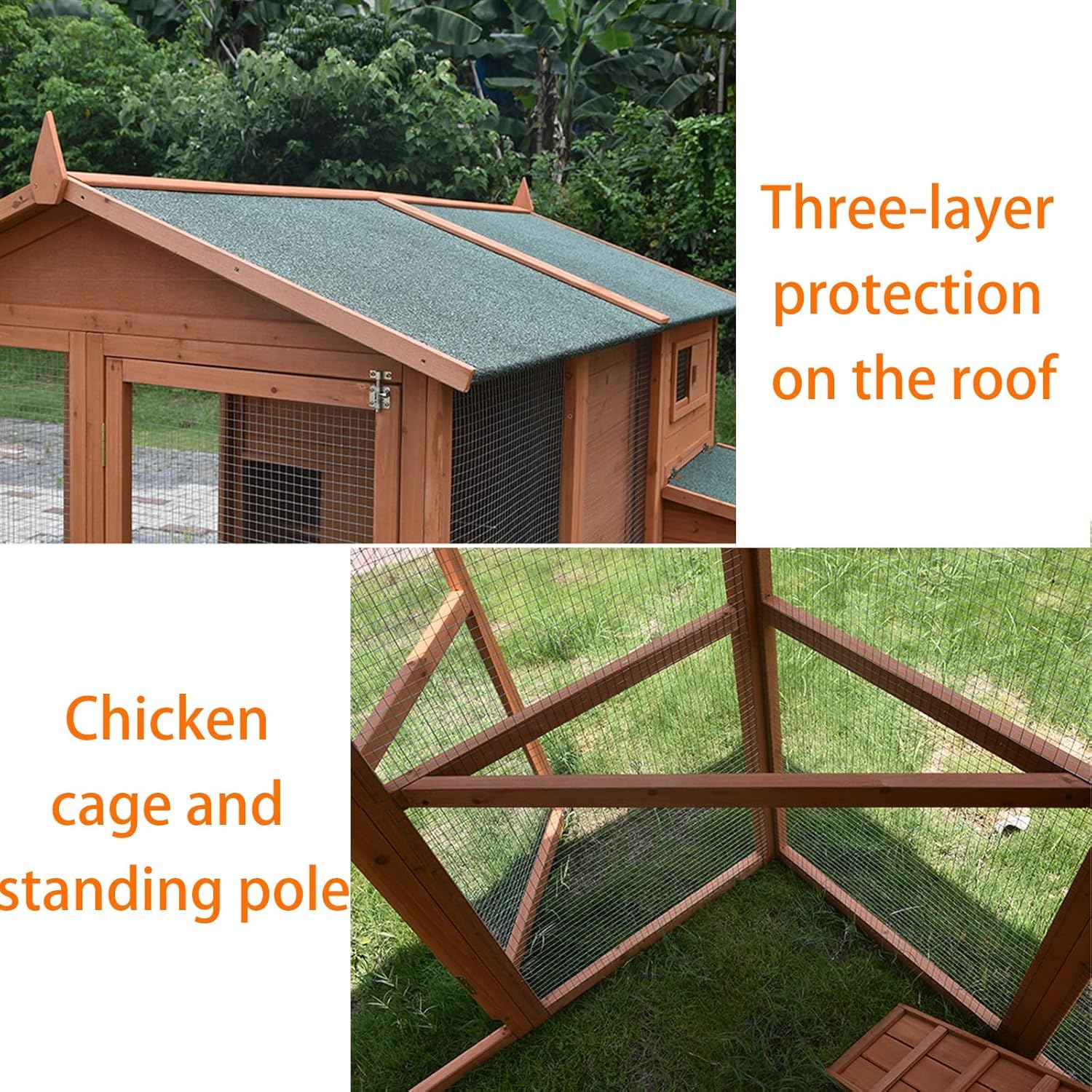 2-Story Bunny Cage, Indoor and Outdoor Rabbit Hutch with Waterproof Roof, Wooden Large Poultry Cage for Chicken Duck Guinea Pig,