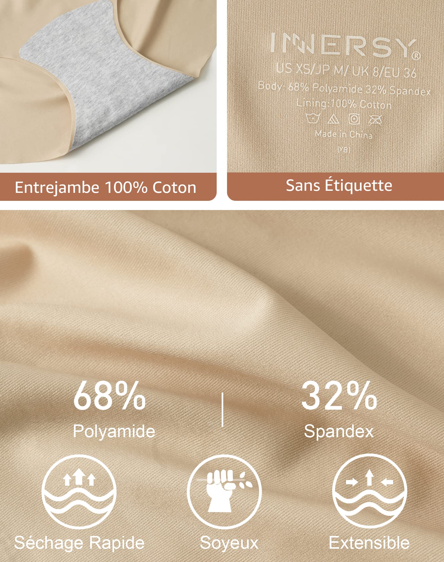INNERSY Culotte sans Couture Femme Léger Slip Invisible Microfibre Stretch Shorty Doux Lot de 3