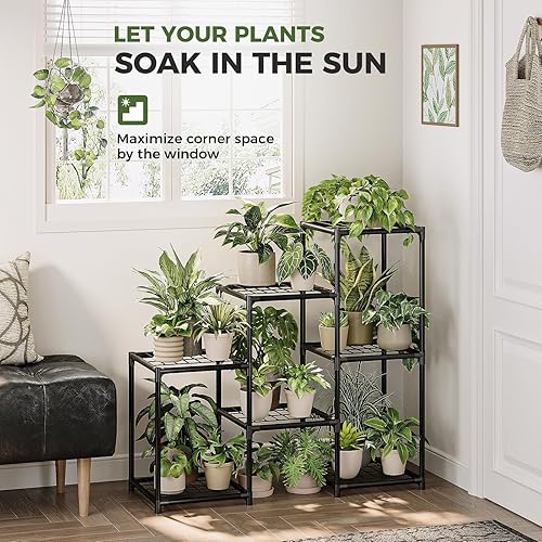 Miniatura 3 de Estante para plantas para interiores y exteriores, soporte de 3 niveles para múltiples plantas, macetas, impermeable, soporte de flores de metal,
