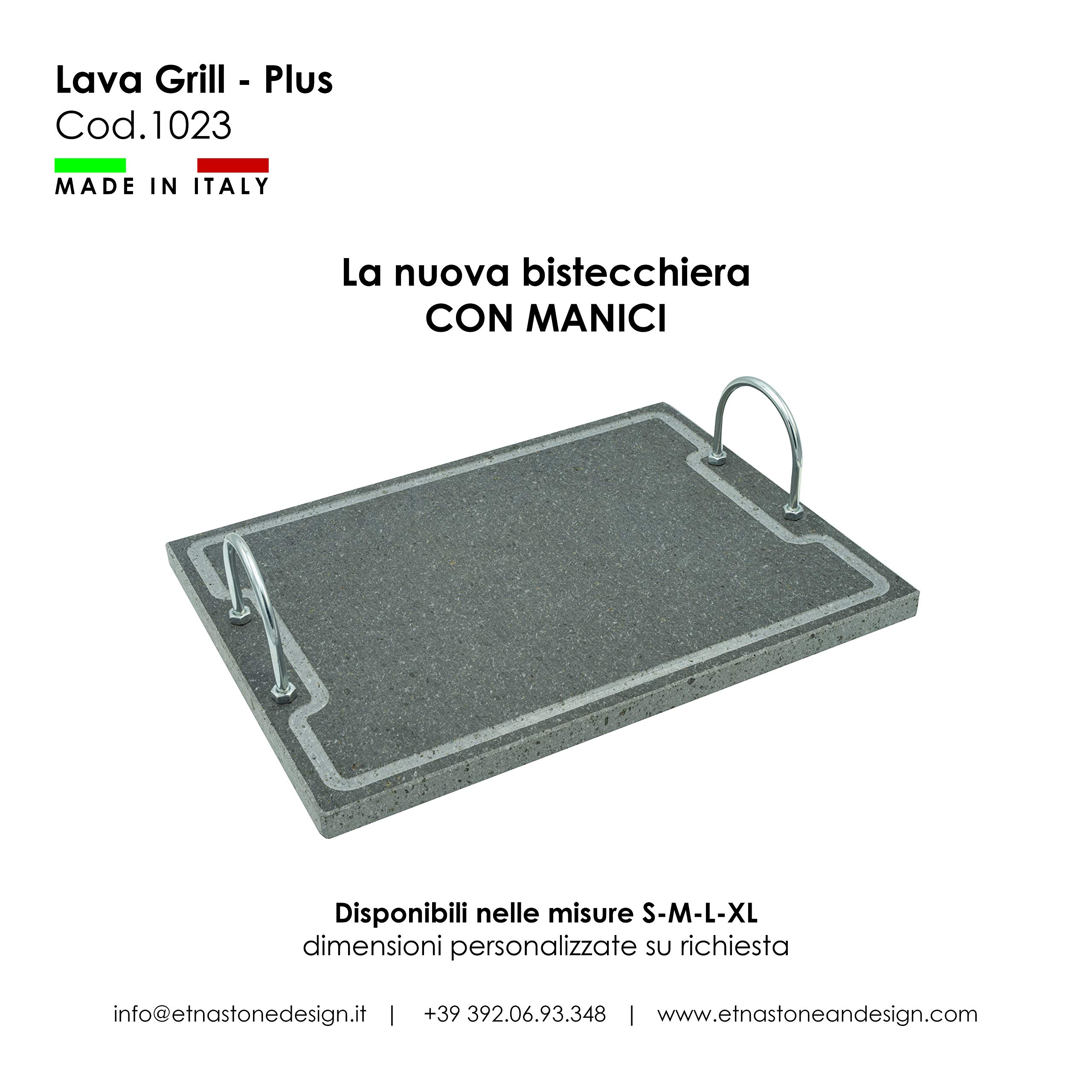 Lava Grill Plus L 60 x 30 cm _ parrilla con asas piedra volcánica étnica placa nivelada para horno y barbacoa de cocina Carne, pescado, verduras y pizza Etna Stone & Design
