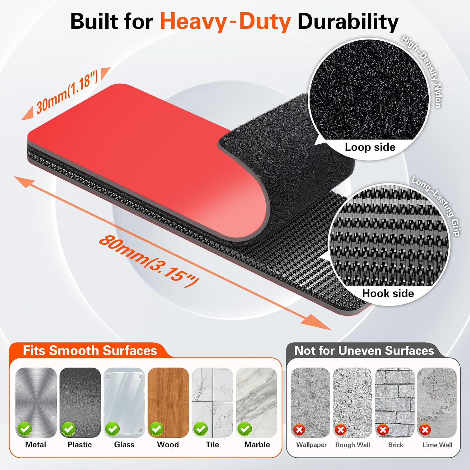 Adhesive Hook and Loop Heavy Duty: 8 Sets High Bond Heat Resistant Strips