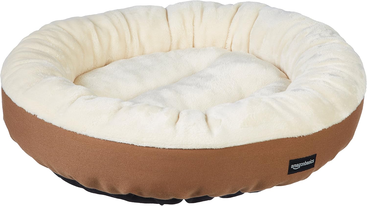 Amazon Basics Round Bolster Pet Bed for Dog or Cat with Flannel Top