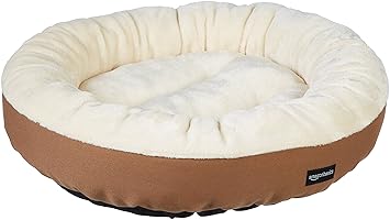 AmazonBasics Polyester Round Bolster Pet Dog Bed - 20 x 6 Inches, Brown, Onesize