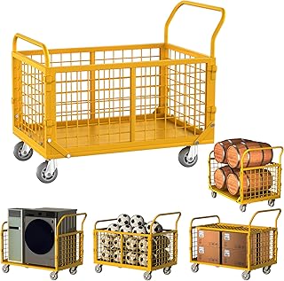 Platform Truck with Cage,5-in-1 Collapsible Heavy-Duty Push Cart Dolly Load 1800 LB,Large Flatbed Hand Truck for Grocery/Laundry/Stall/Storage