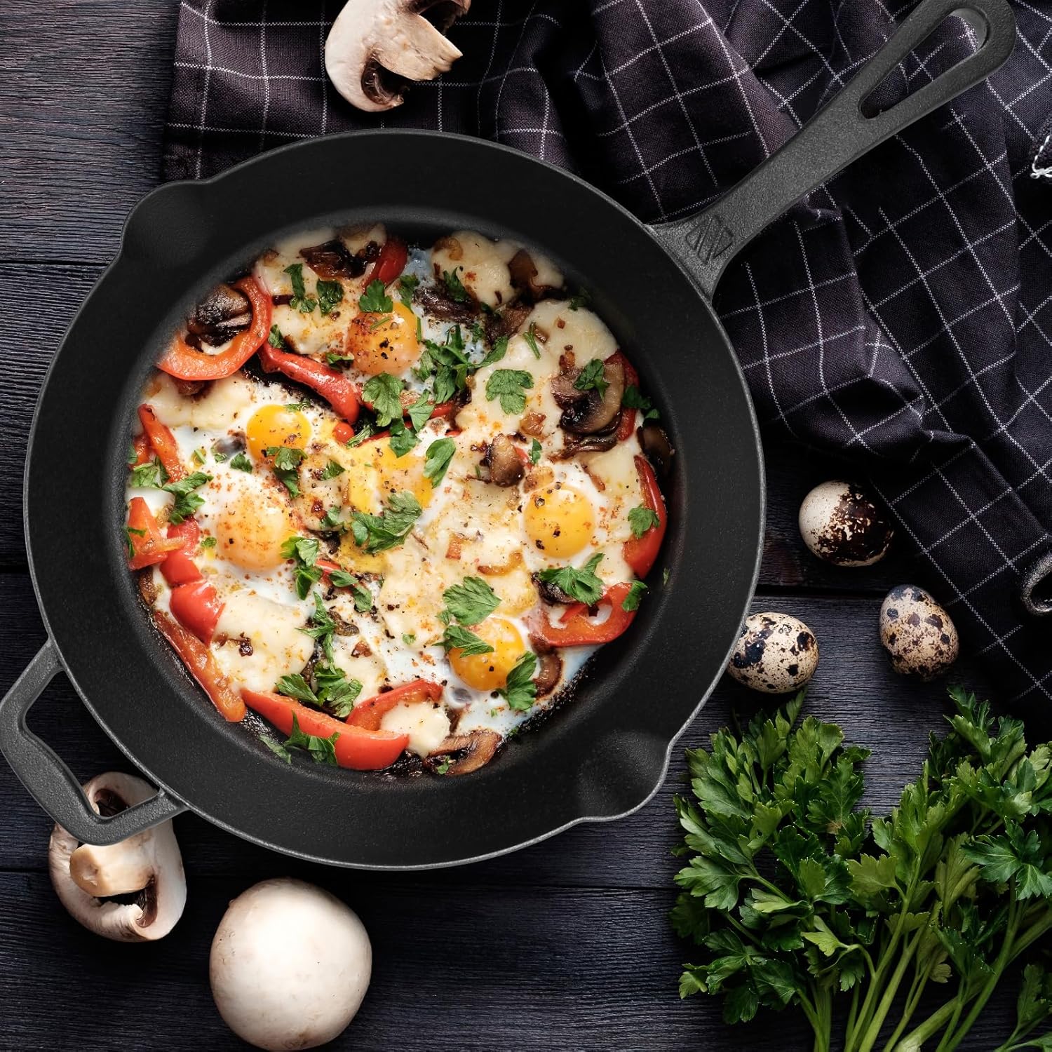 12 Inch Long Handle Cast Iron Skillet with Glass Lid, 6.37lbs