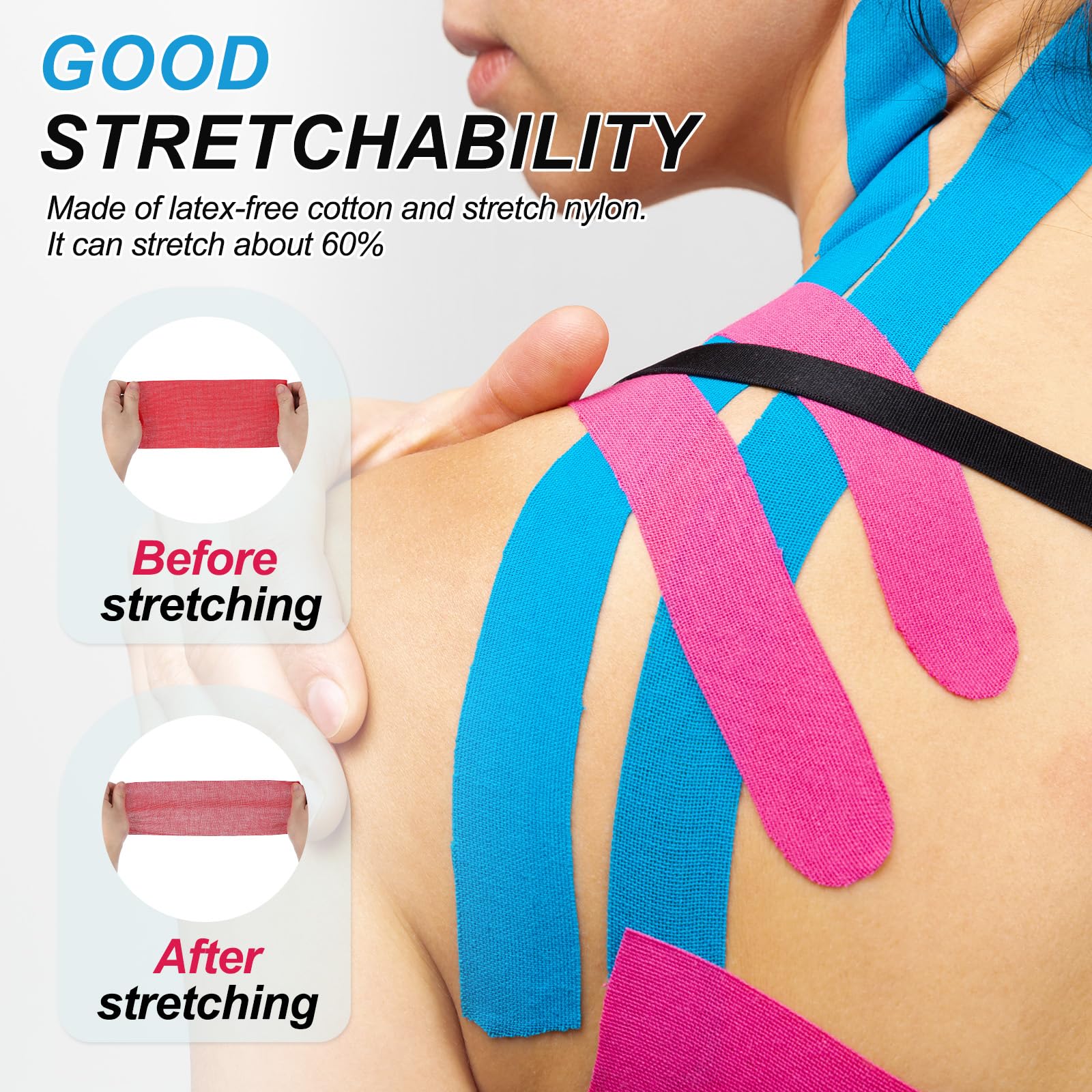 PATIKIL 5M x 10cm Nastro Kinesiologico, 2 Rotoli Nastri Adesivi Cotone Sportivi Per Supporto Muscolare Nastri Elastici Impermeabili Per Ginocchio Caviglia, Chiara