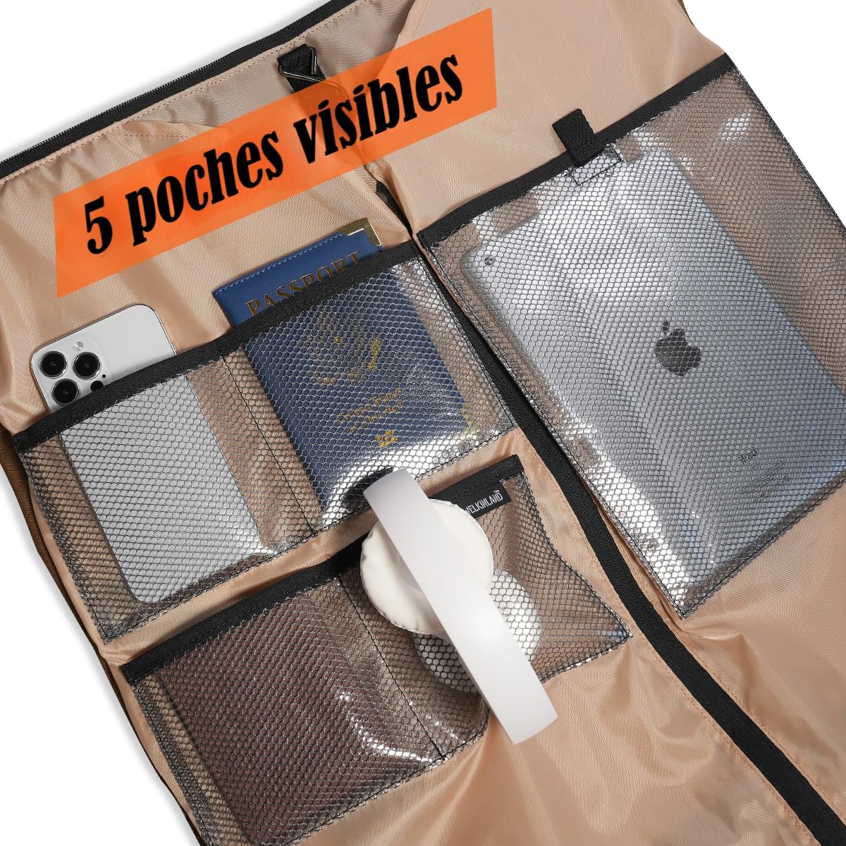WELKINLAND 48H Housses à vêtements pour voyage, sac de transport avec 10 poches, 3 sacs de voyage pour costumes, sac de voyage à vêtements 2-en-1 de 62L, sac de voyage à vêtements convertible, sac de