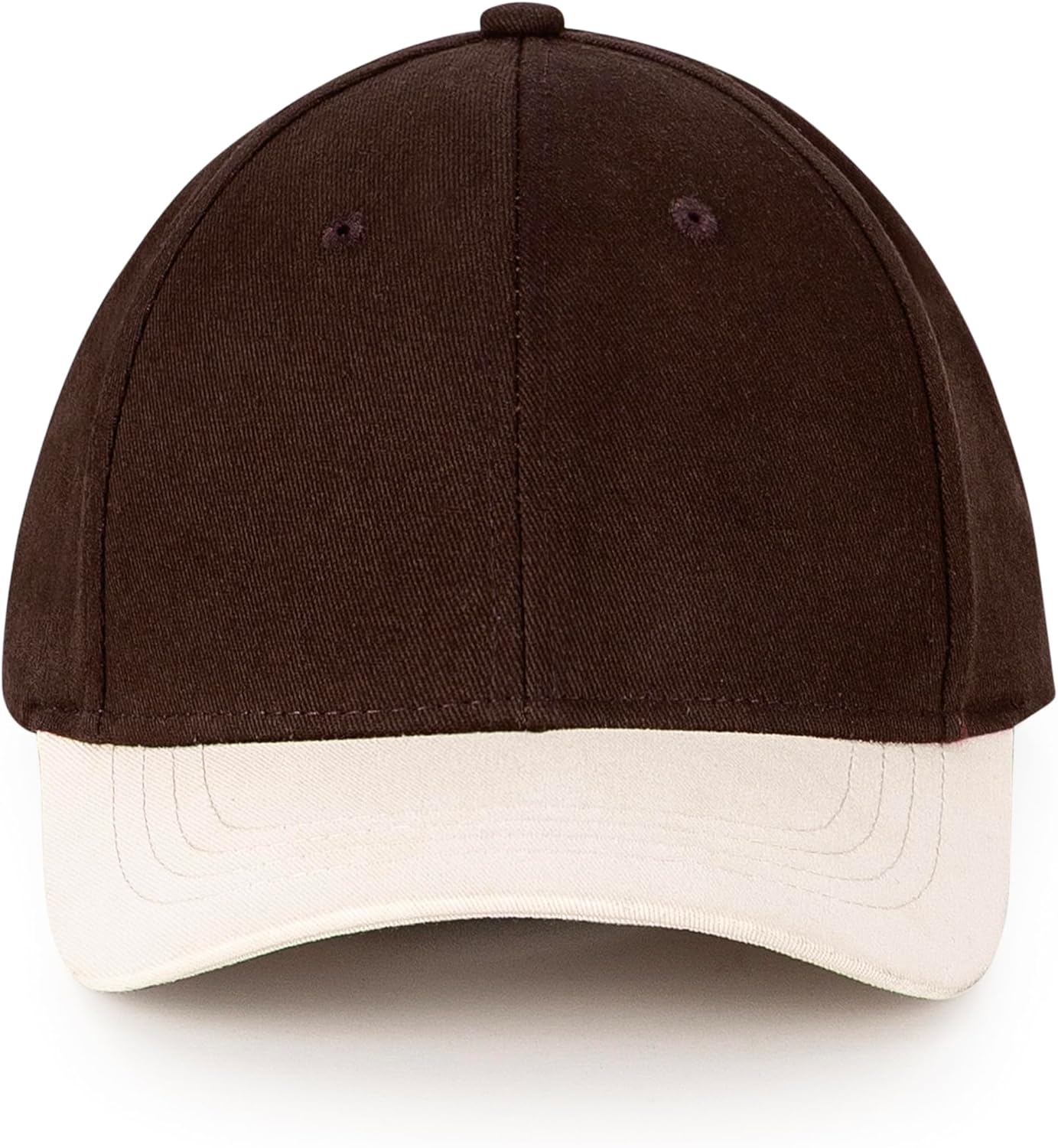 Mens Cap, Plain Baseball Cap, 100% Cotton, Adjustable Size, Casual Hat, Two Tone Color Combinations (White & Brown) - Image 3