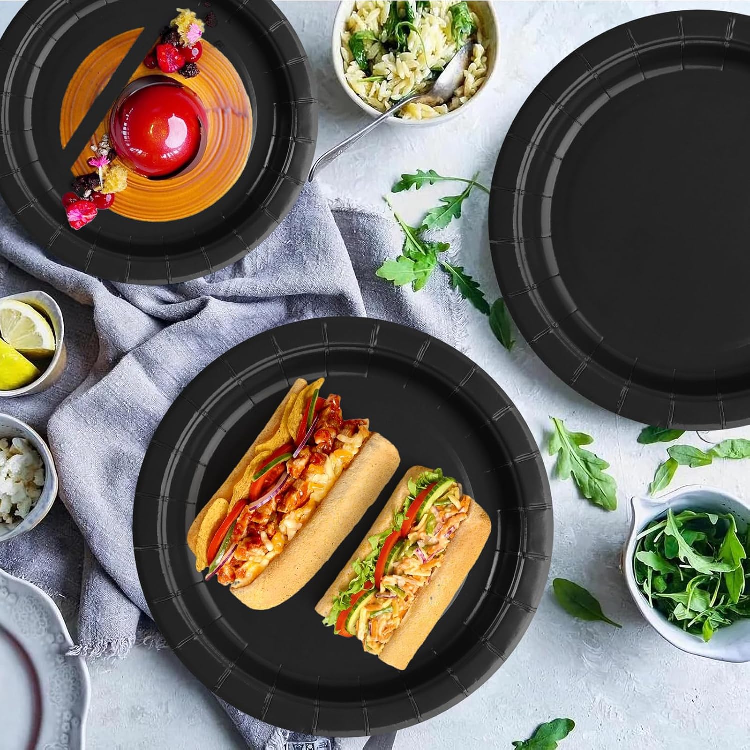 10Inch Black Paper Plates for Party 400GSM -100 Count -Disposable Dinner Plates for BBQ, Birthday, Holiday & Everyday Use
