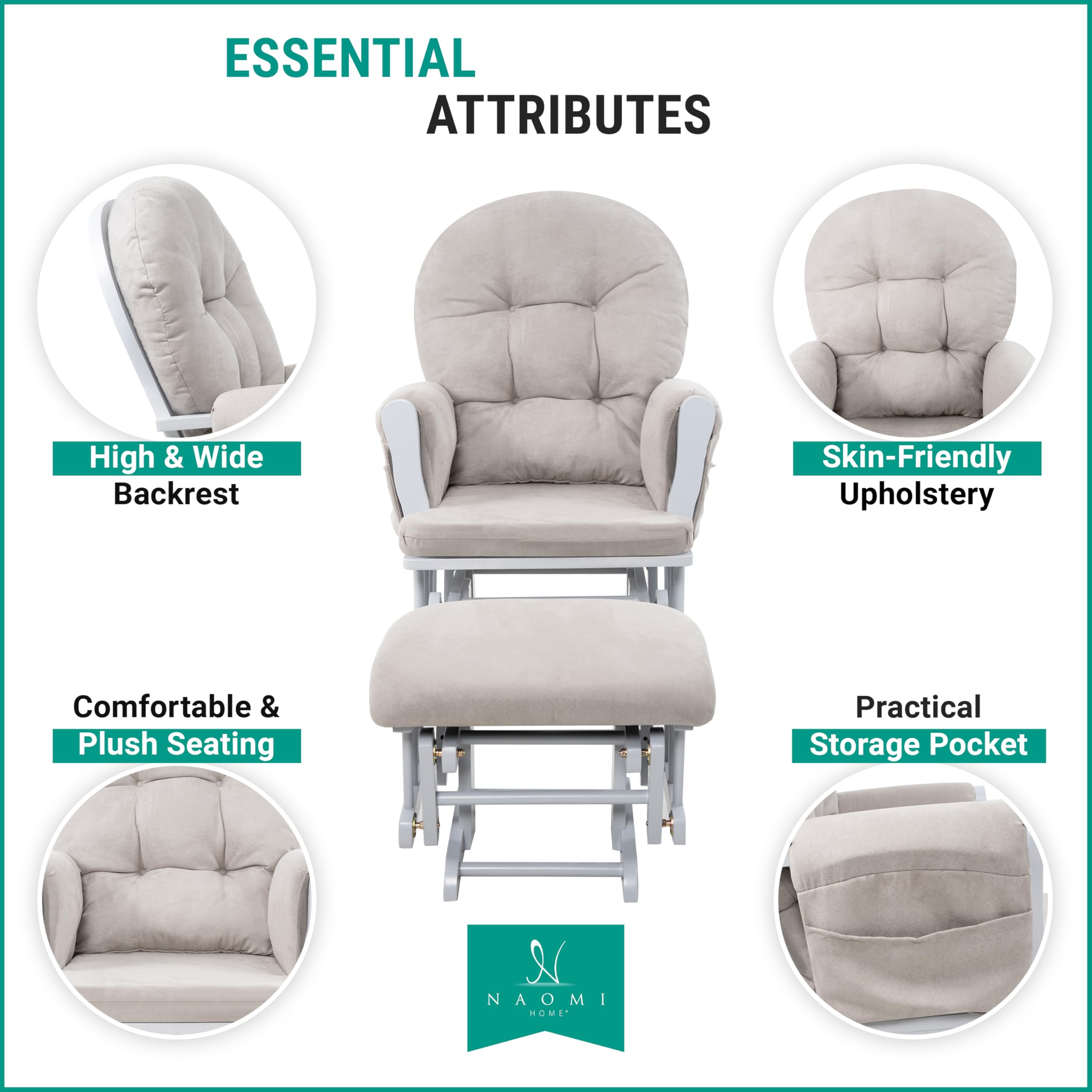 Naomi Home Glider and Ottoman Set Light Gray/Light Gray