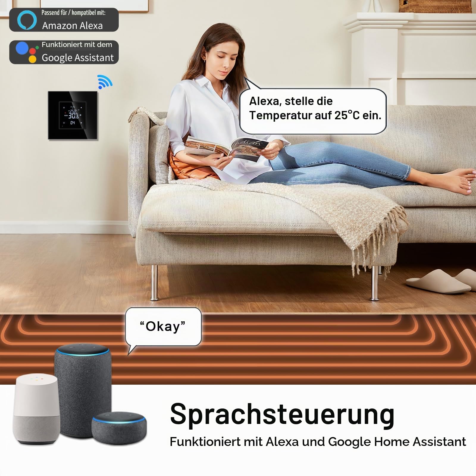 JIMEIDA Smart Thermostat WiFi 16A, kompatibel mit Alexa & Google Home
