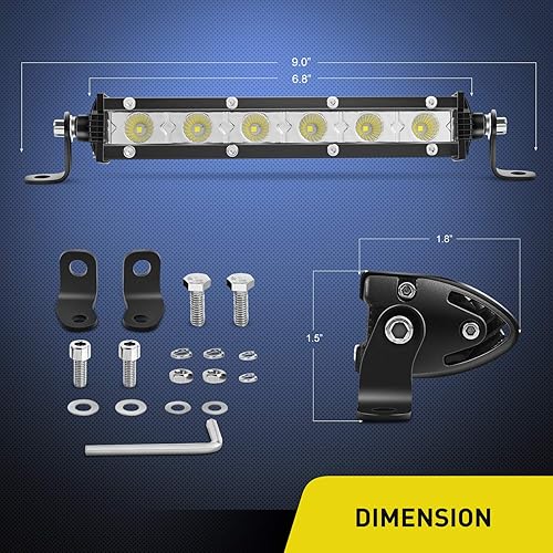 Miniatura 2 de Nilight 2 piezas de 7 pulgadas y 18 W ultra delgado de una sola fila LED de inundación barra de luz antiniebla, luz de trabajo para todoterreno,