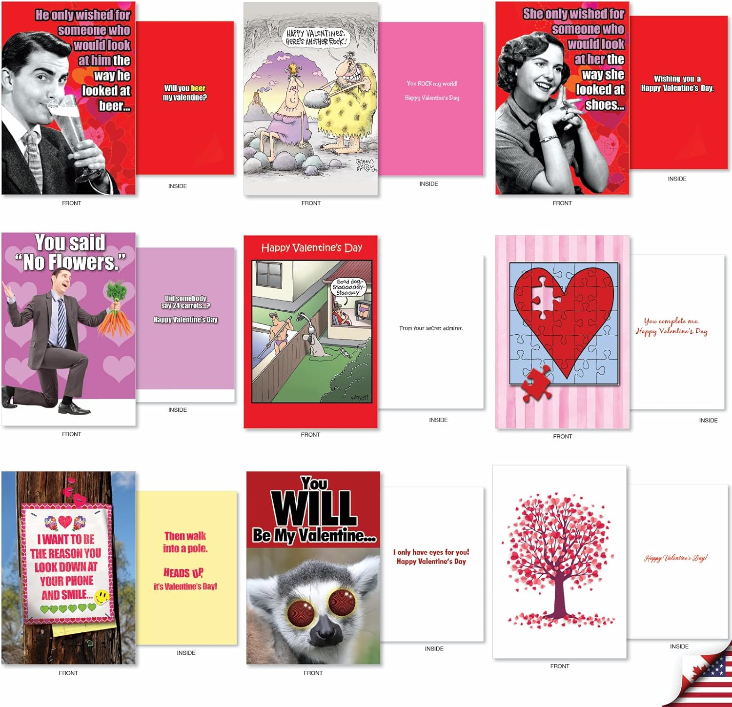 NobleWorks - 36 Assorted Set Funny Valentine's Day Greeting Cards Bulk Box with Envelopes, Loving Humor Card Variety Pack for Men, Women, Friends (36 Designs, 1 Each) Be Mine AC9380VDG-B1x36