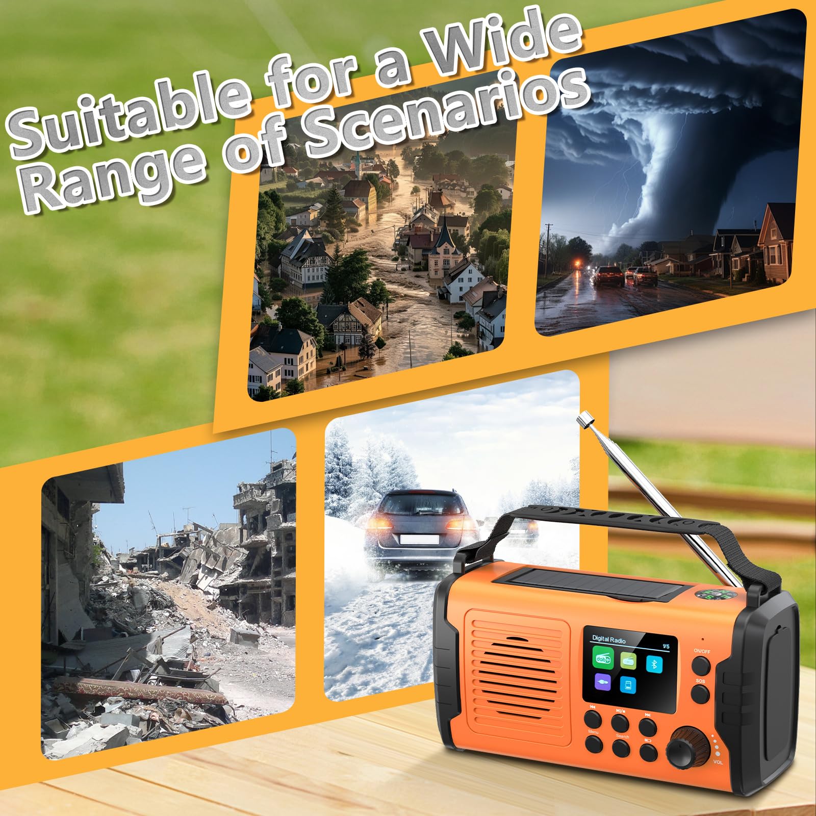 Radio a manovella da 20000 mAh con Bluetooth, radio DAB/FM, torcia elettrica e luce da lettura, caricatore USB per cellulare, allarme SOS, scheda TF, AUX IN, radio di emergenza portatile per campeggio