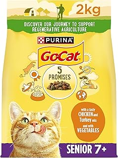 Go-Cat Complete Senior 7+ Dry Cat Food with Chicken Rice and Added Vegetables, 2kg, transparent