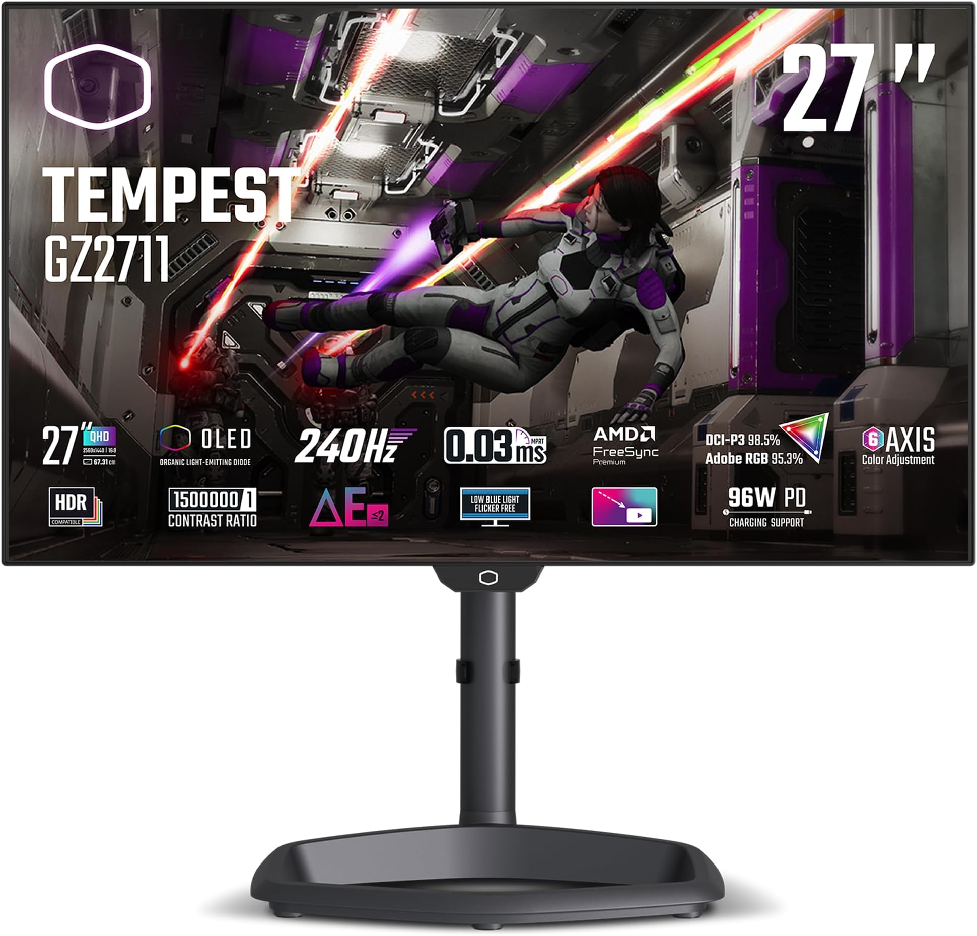 Tempest GZ2711 27” OLED 2K 144Hz|240Hz QHD 2560 x 1440 PC Monitor, 0.03ms (MPRT), HDR10, DCR, FreeSync Premium, DP1.4 * 2, HDMI 2.1 * 2, USB B*1, USB A*2, USB C*1