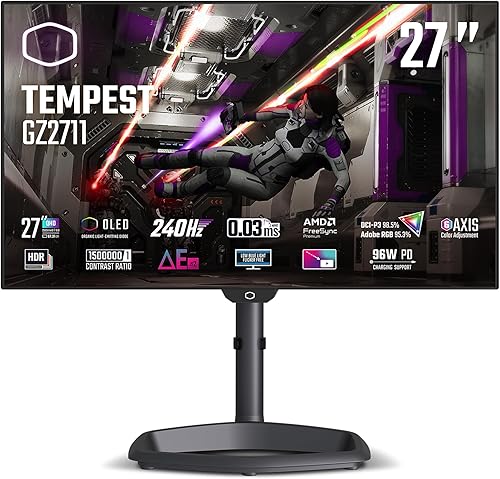 Vista 55 de Cooler Master Monitor curvo de 27 pulgadas sin marco 240Hz FHD 1920 x 1080 para computadora de escritorio, VA 8 bits con punto cuántico, 0.5 ms