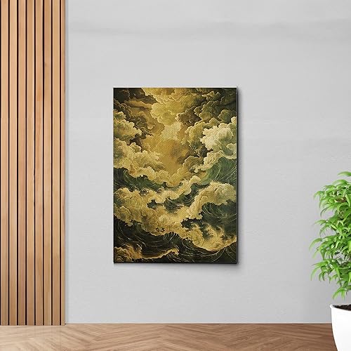 Miniatura 2 de Canvas Print Canvas Framed Canvas Wall Art Wood Panel Retro Wave Art A Storm Wall Art Print Sea Wave In The Night And Trees Stormy Waves Art Decor