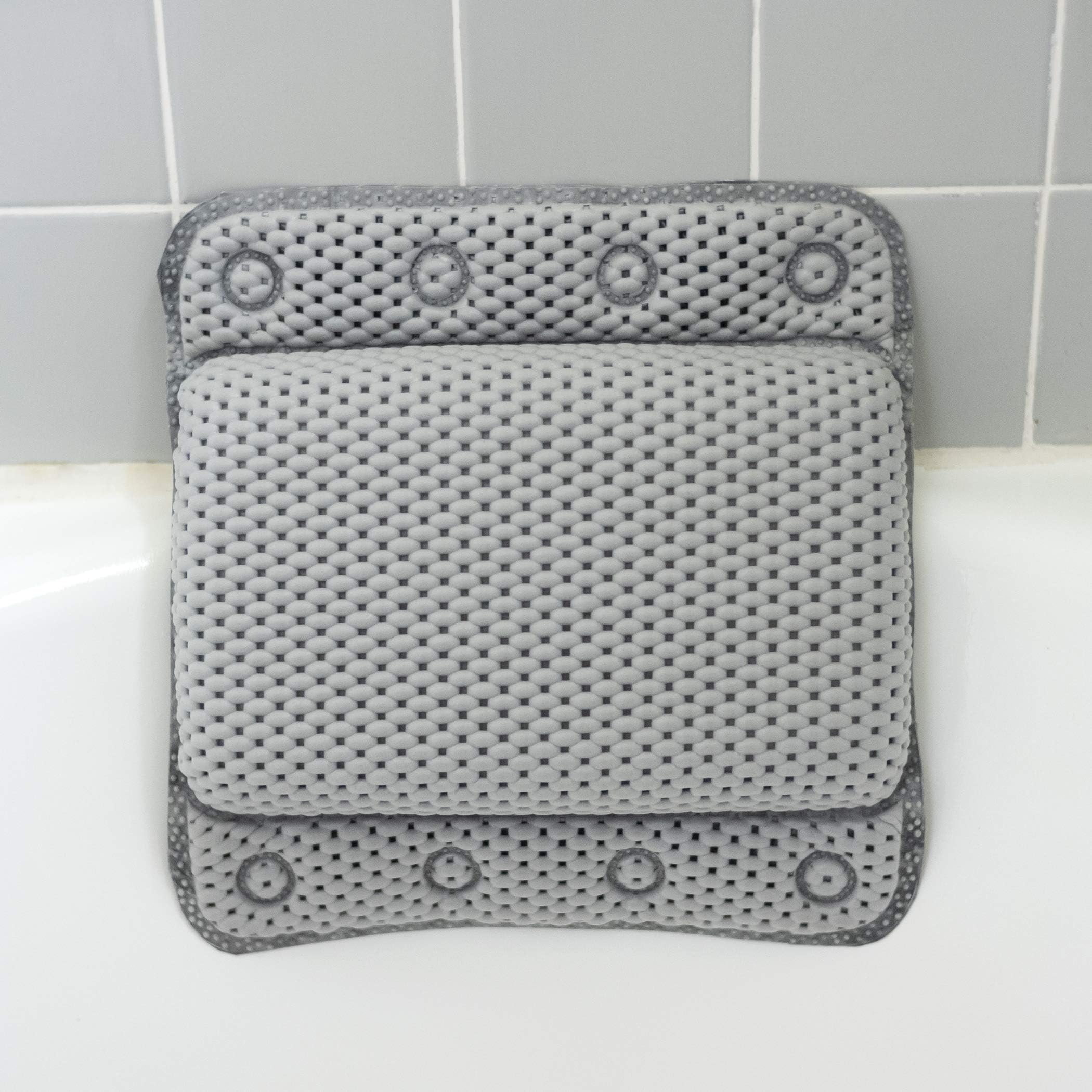 Taylor & Brown Bathtub Pillow, Luxury Relaxing White Soft Non Slip Cushioned Bath Pillow Waterproof Home Spa Headrest Cushion with 8 Slip Resistant Suction Cups (Grey)