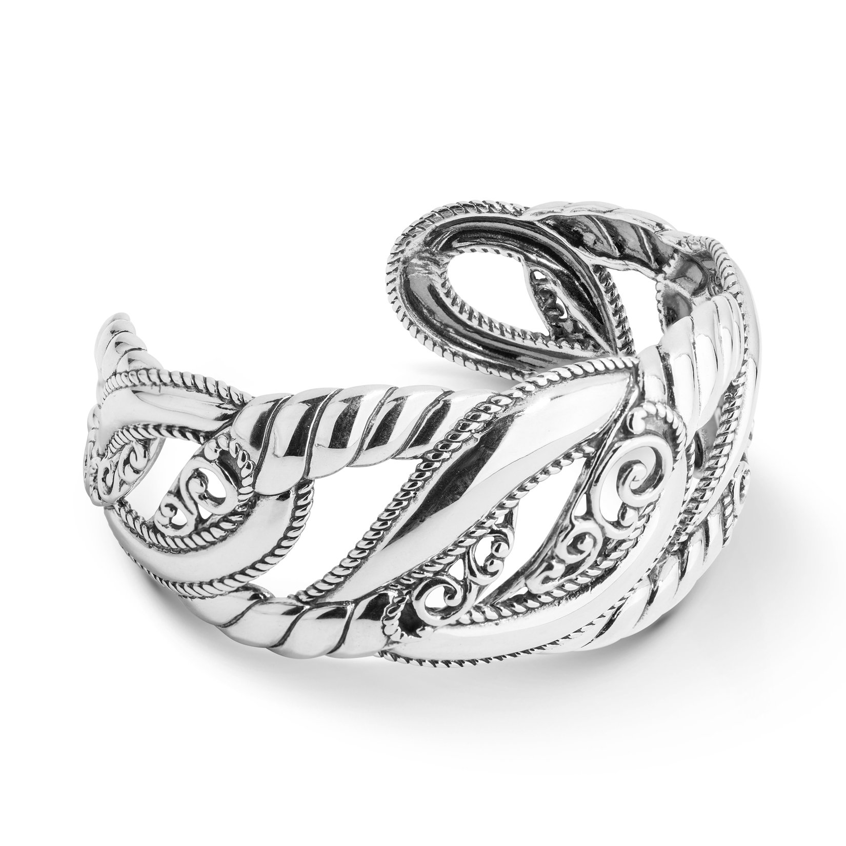 Sterling Open Work Rope Filigree Cuff Bracelet Size S, M or L