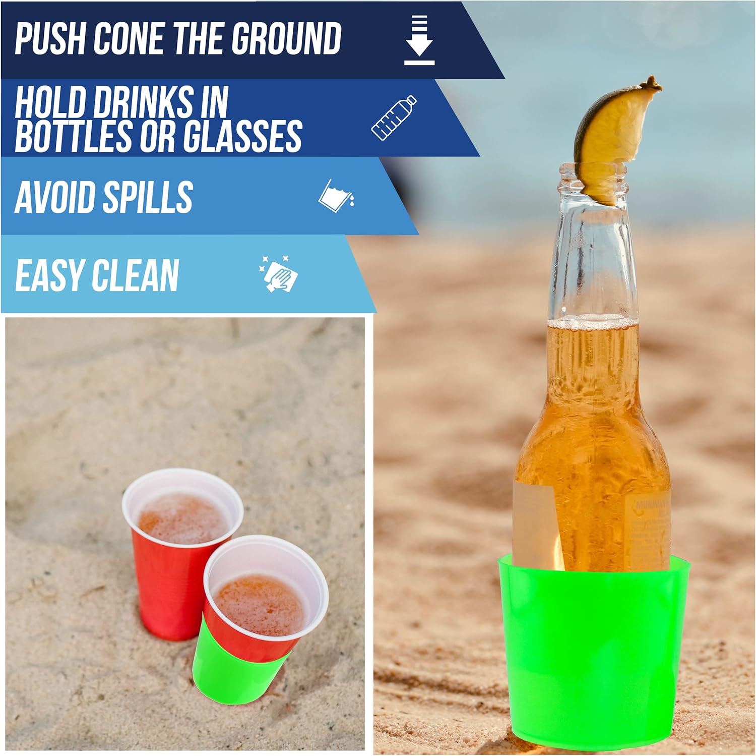 Iconikal 4-Pack Beach Sand Coaster Cup and Beverage Holder Set (Green) - Image 2