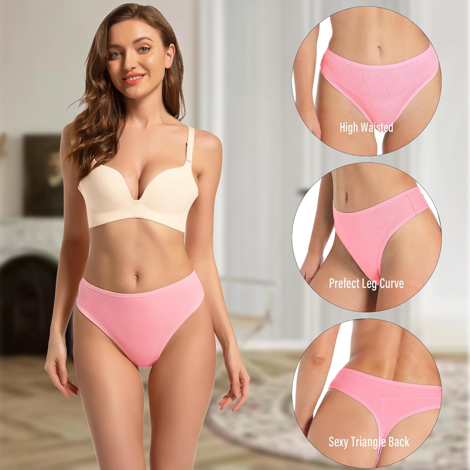 Umiehary Women's High Waisted Ribbed Cotton&Nylon Stretchy Sport Breathable Athletics Panties Plus Size - Image 2