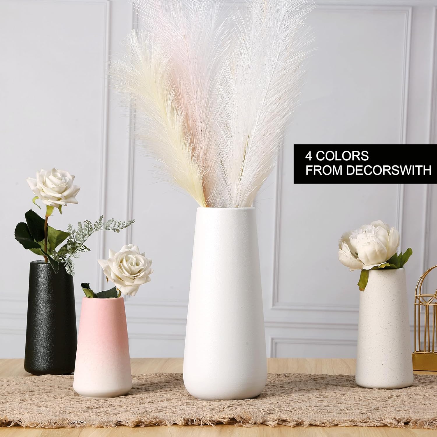 Ceramic Vases for Home Decor, Small Flower Vases Minimalist Style for Modern Table Fireplace Bedroom Kitchen Living Room Toilet Centerpieces Office Desk White
