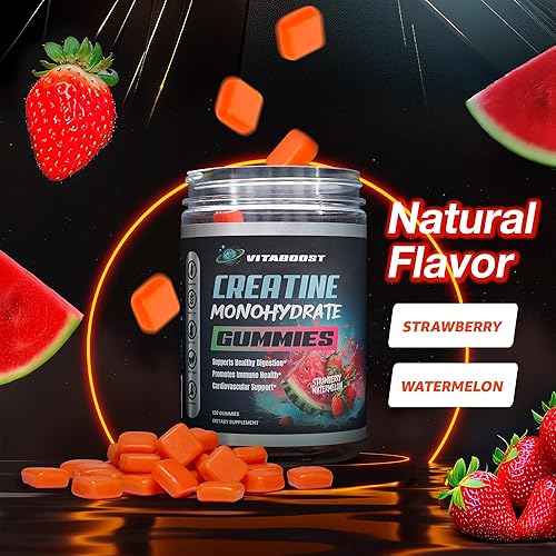 Miniatura 3 de Gomitas de creatina de 0.18 onzas - Monohidrato de creatina natural para hombres y mujeres - Delicioso sabor a fresa y sandía - Aumenta la fuerza,