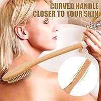 Vista 16 de OWIIZI Cepillo de baño de crin de bambú, curvado, mango largo, antideslizante, cepillo corporal para exfoliación, limpiador de ducha de melena