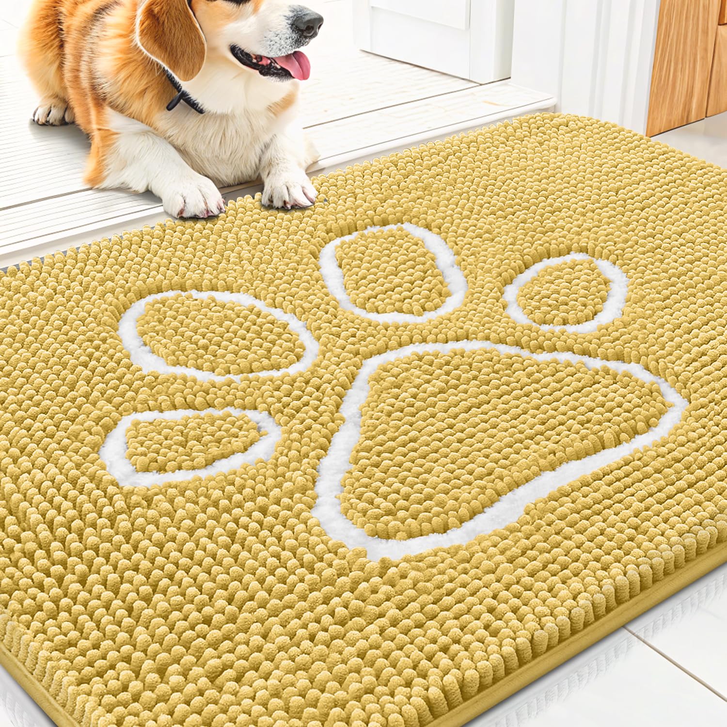 Smiry Dog Door Mat for Muddy Paws, Absorbent Dirt Trapper Non Slip Quick Dry Washable Chenille Mat for Mud Dogs, Entry Rug for Indoor and Outdoor (