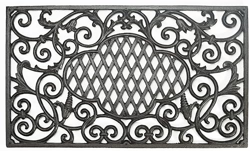 Sungmor - Felpudo de hierro fundido, resistente, 22.6in, rectangular, grande, para puerta delantera, antideslizante, antideslizante, diseño de vid