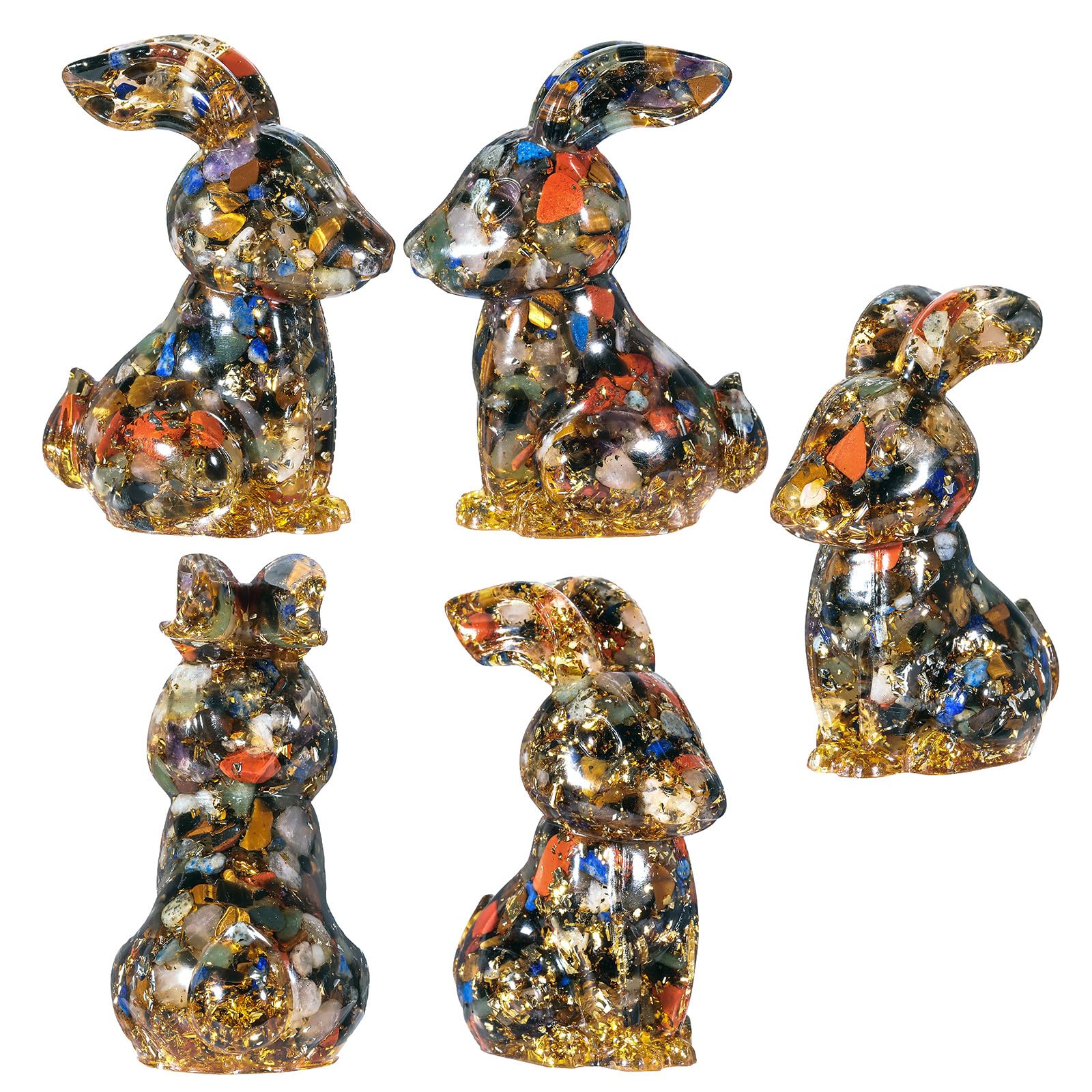 Nupuyai 3" 7 Chakra Crystal Stone Animal Rabbit Statue - Image 3