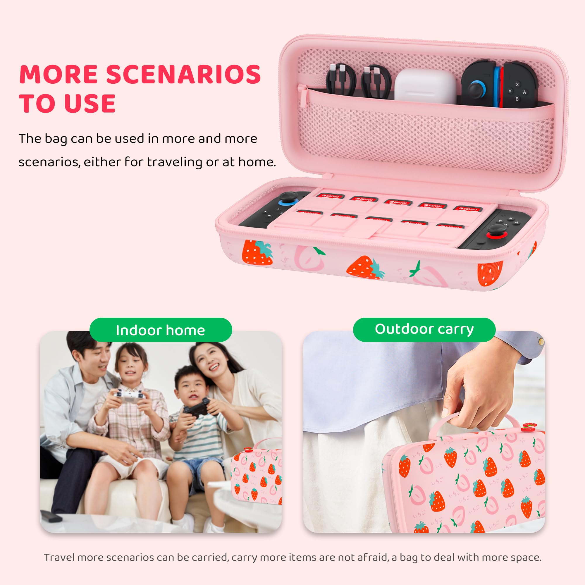 GLDRAM Custodia da trasporto rosa fragola per Nintendo Switch 2 (2025), set di accessori da ragazza carino con borsa da viaggio, custodia protettiva rigida in PC, pellicola protettiva, impugnature per